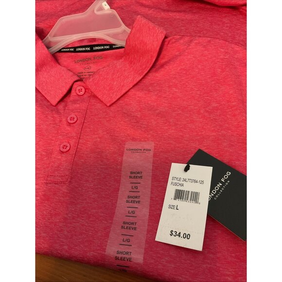 London Fog Men's Poly Textured Space Dye Polo Large Fuscia NWT - Picture 5 of 5